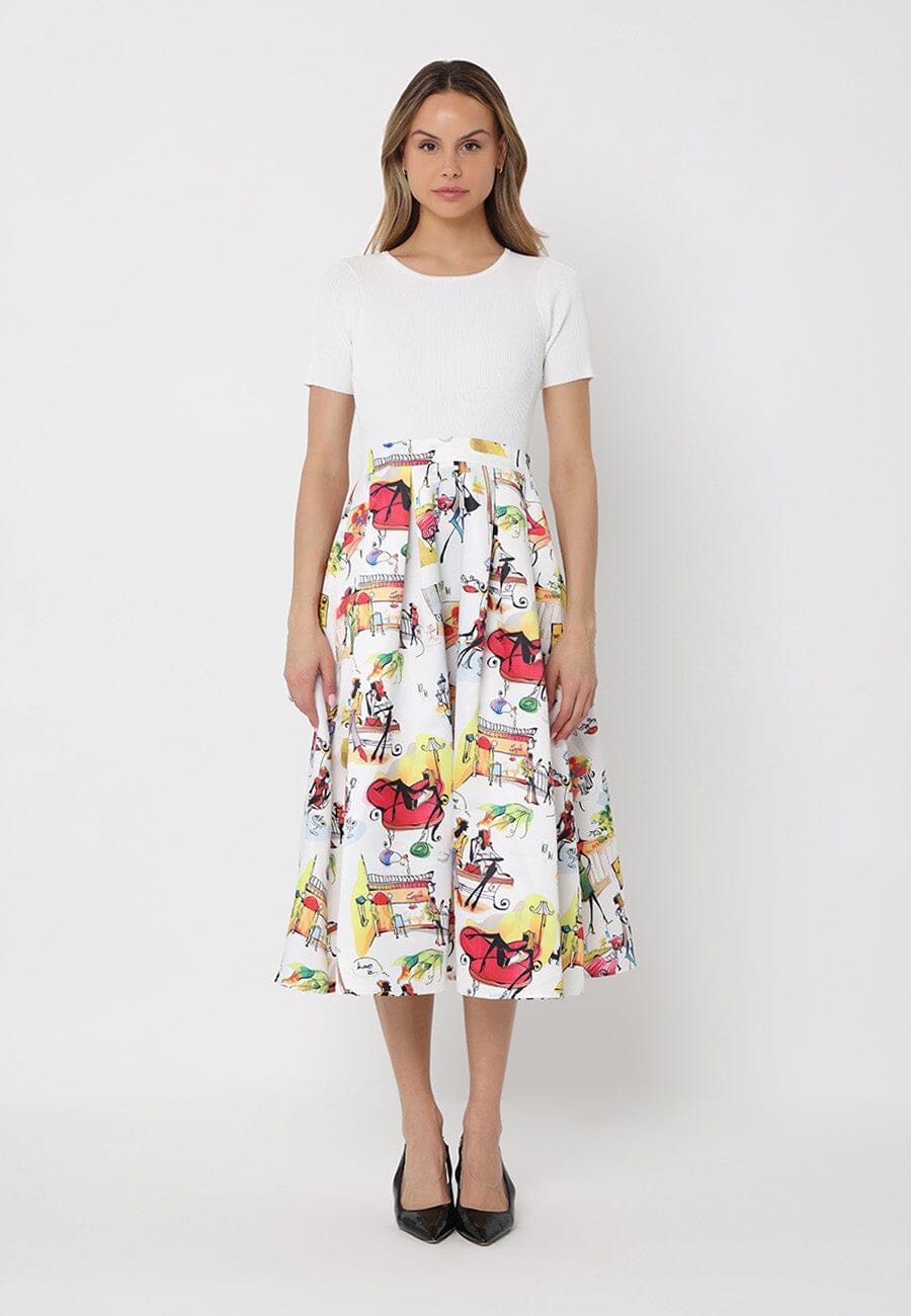 Printed Skirt w/ Ribbed Short Sleeve Top Midi Dres - Glamourous Grace
