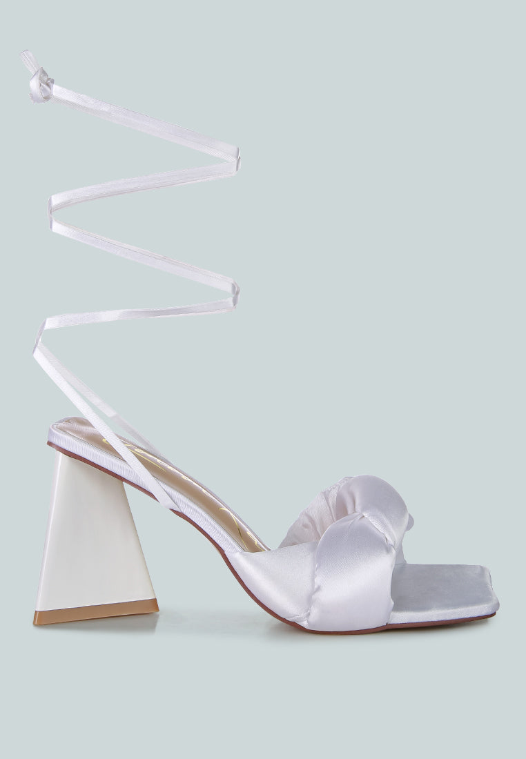 Pristine Satin Strap Triangular Block Heel Sandals - Glamourous Grace