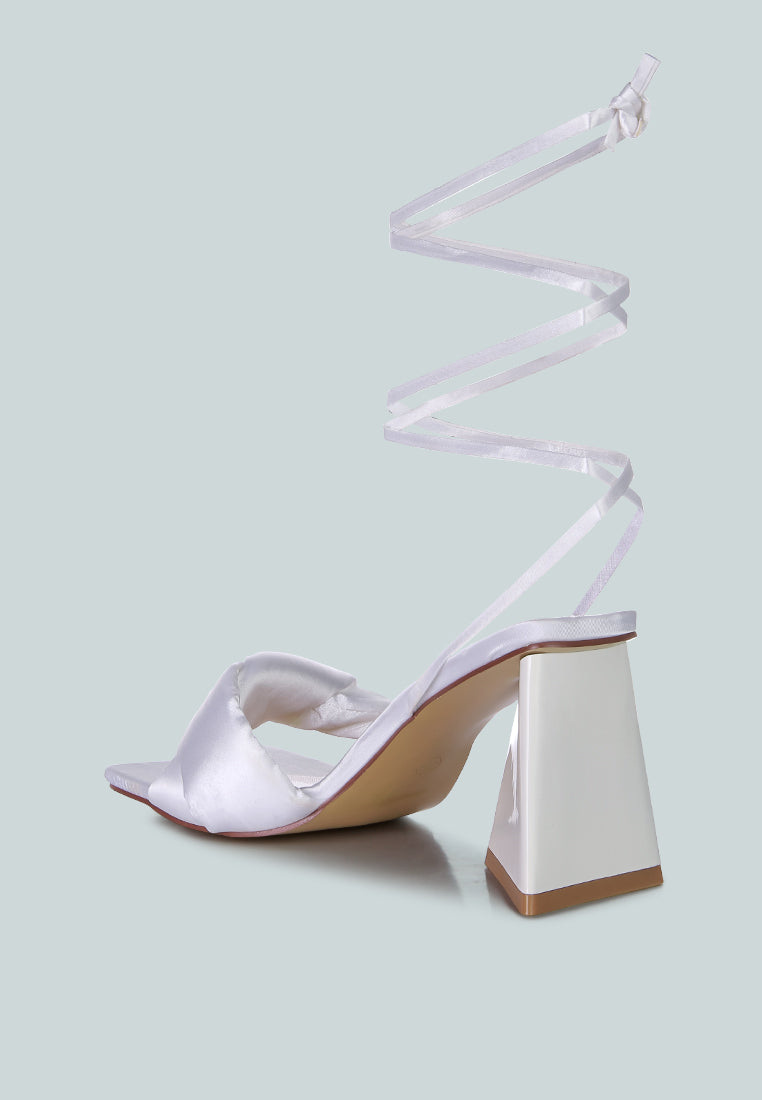 Pristine Satin Strap Triangular Block Heel Sandals - Glamourous Grace