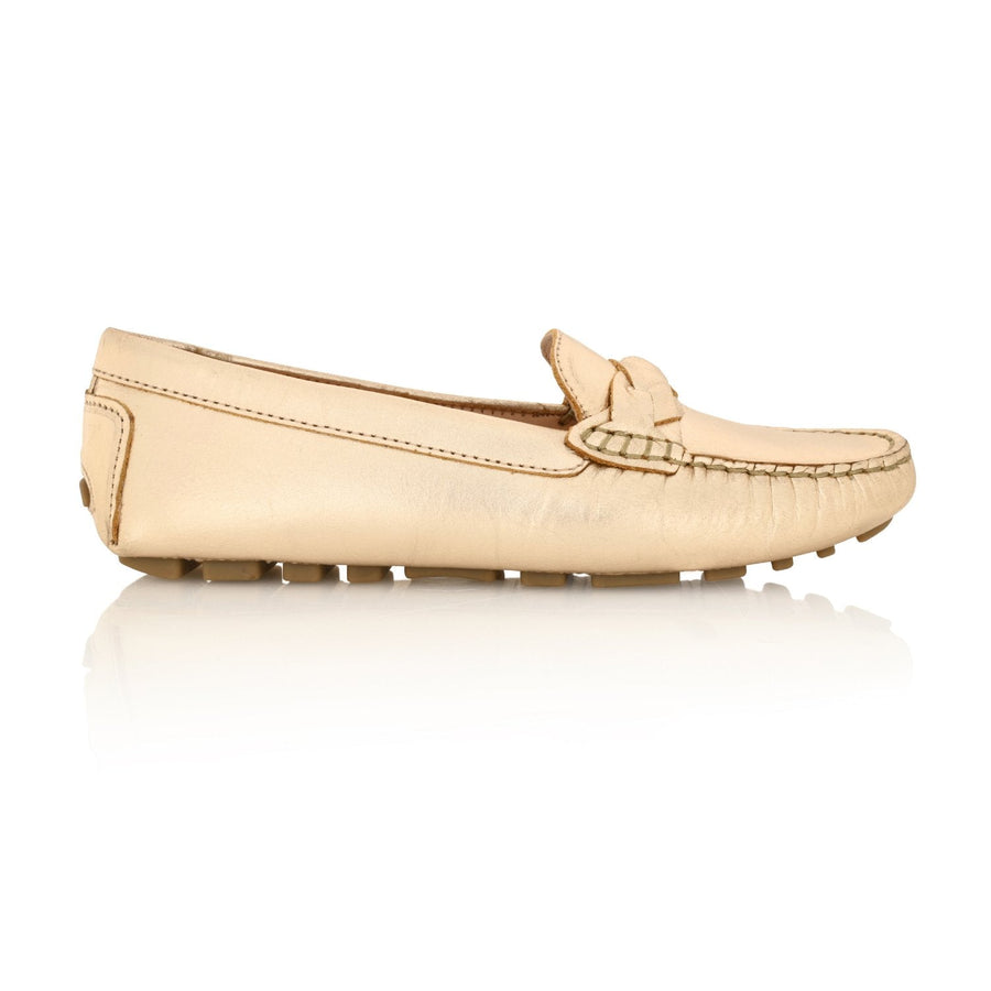 PIPER Leather Driving Loafer Gold Metallic - Glamourous Grace