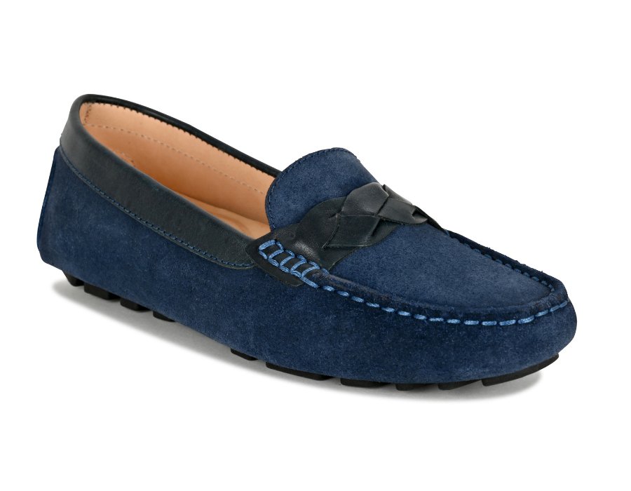 PIPER Leather Driving Loafer Navy - Glamourous Grace