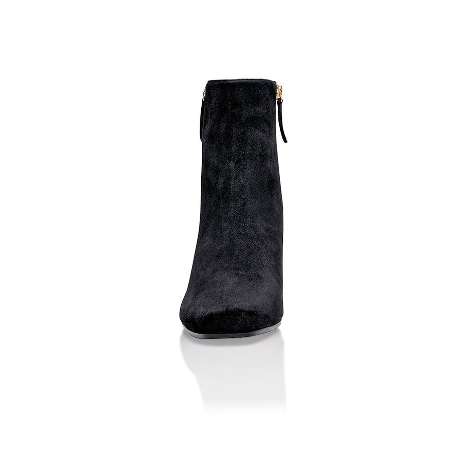 Arina Dress Ankle Bootie with a Block Heel in Black Suede - Glamourous Grace