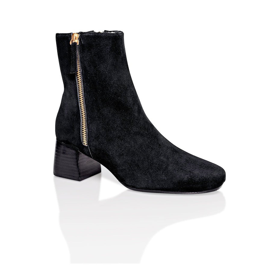 Arina Dress Ankle Bootie with a Block Heel in Black Suede - Glamourous Grace