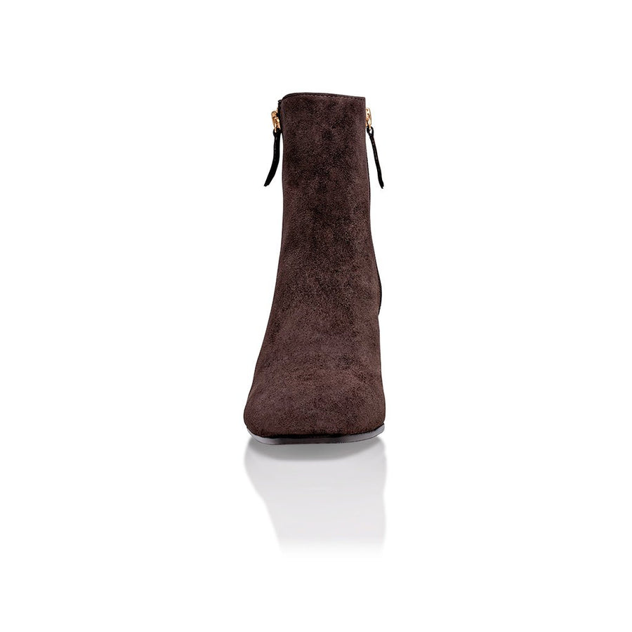 Arina Dress Ankle Bootie with a Block Heel in Café - Glamourous Grace