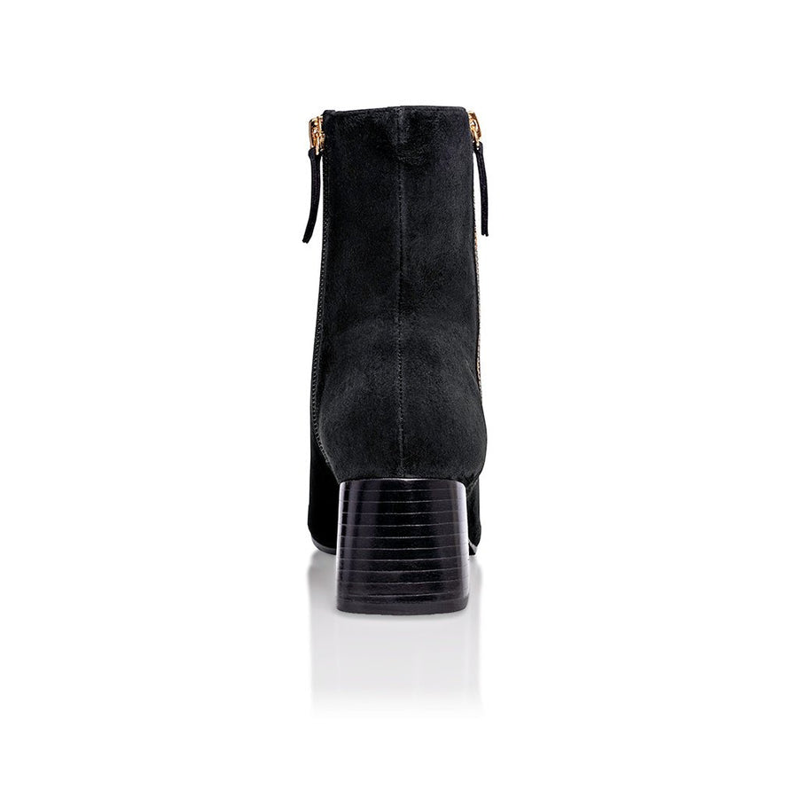 Arina Dress Ankle Bootie with a Block Heel in Black Suede - Glamourous Grace