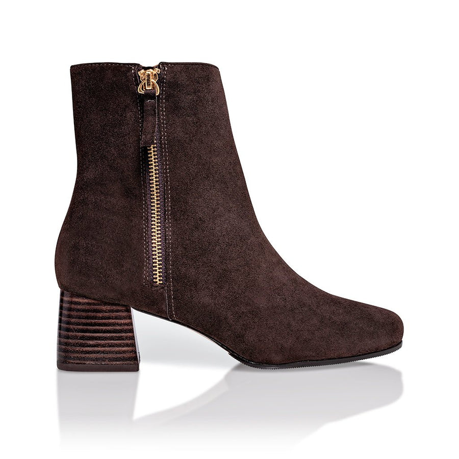 Arina Dress Ankle Bootie with a Block Heel in Café - Glamourous Grace
