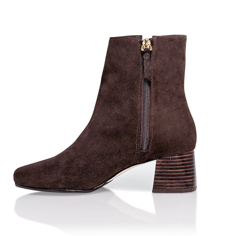 Arina Dress Ankle Bootie with a Block Heel in Café - Glamourous Grace