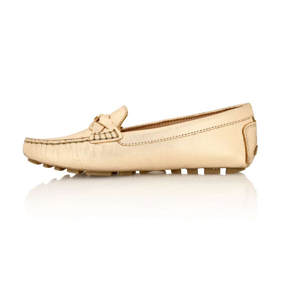 PIPER Leather Driving Loafer Gold Metallic - Glamourous Grace