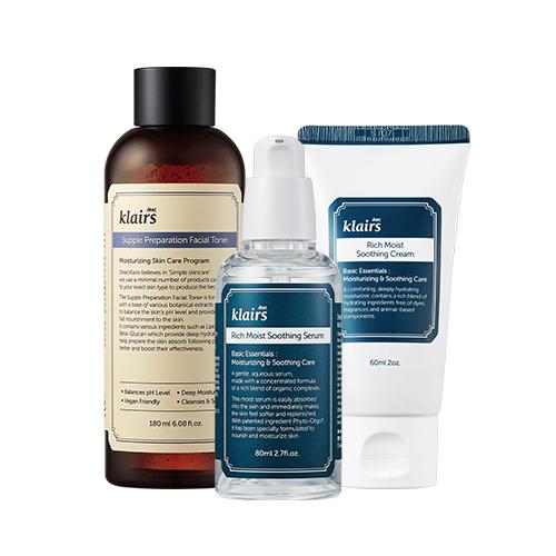 KLAIRS BASIC & BEST SET (Toner 180ml + Serum 80ml + Soothing Cream 60ml) - Glamourous Grace