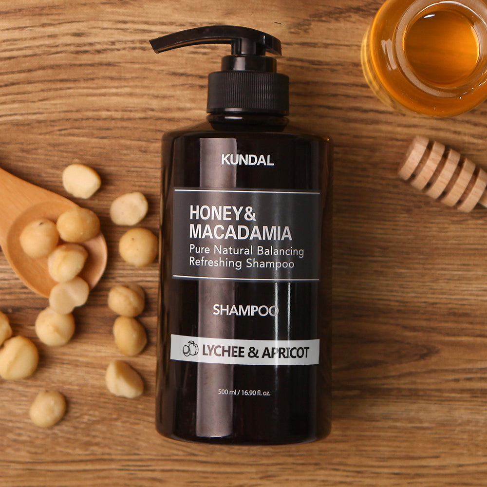 KUNDAL HONEY&MACADAMIA Pure Natural Balancing Refreshing Shampoo 500ml #LYCHEE & APRICOT - Glamourous Grace