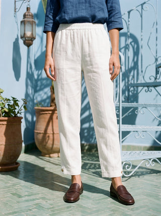 100% Linen Straight-Leg Pants with Elastic Waist PATRICE - Glamourous Grace