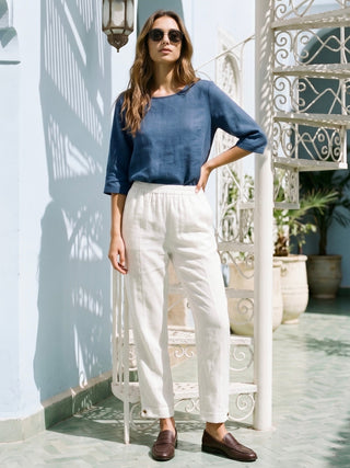 100% Linen Straight-Leg Pants with Elastic Waist PATRICE - Glamourous Grace