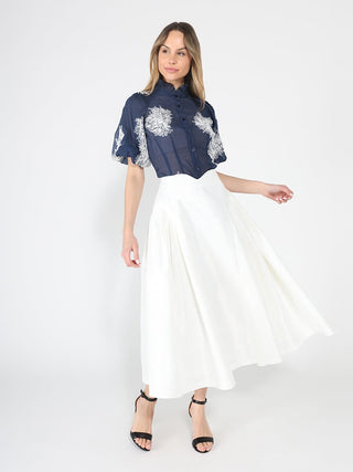 Puff sleeve embroidered organza top