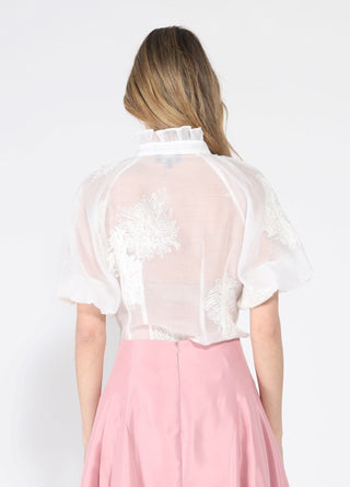 Puff sleeve embroidered organza top