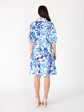 Puffed plated quater sleeve belt dress