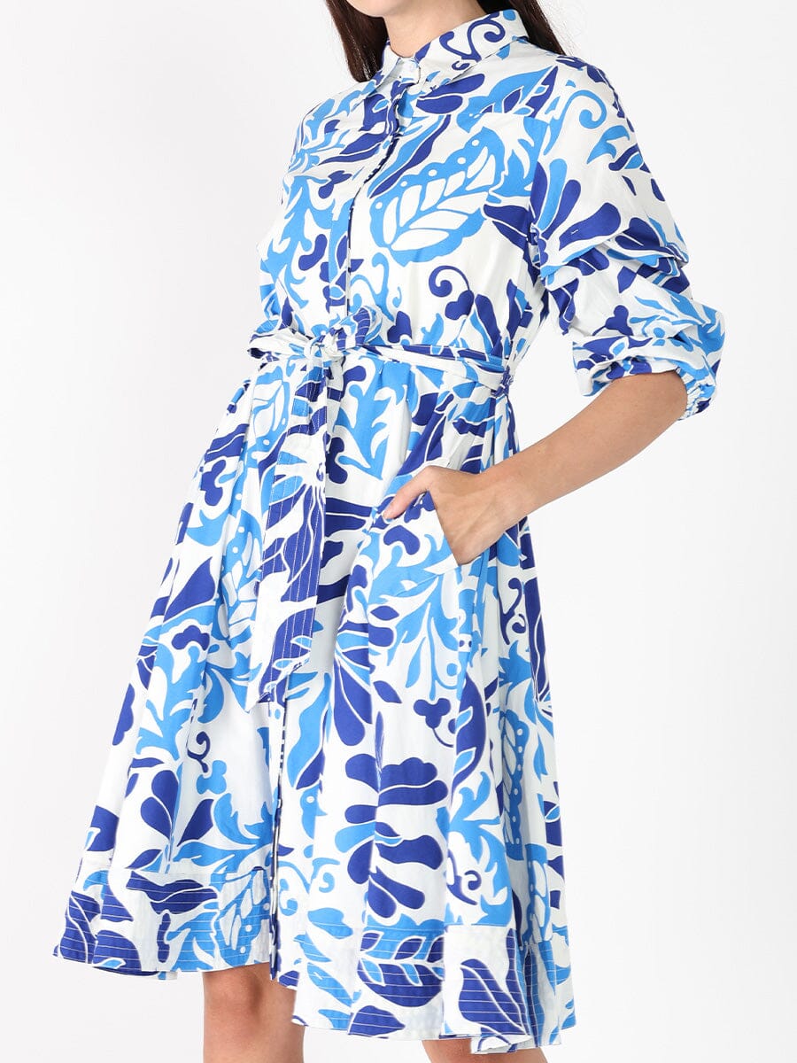 Puffed plated quater sleeve belt dress - Glamourous Grace