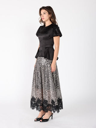 Puffed Sleeve Ruffle Bottom Crew Neck Top