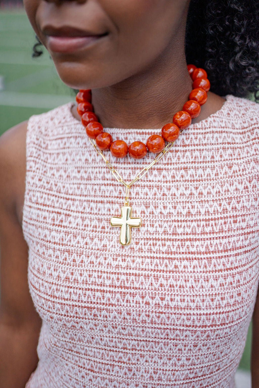 Puffy Cross Necklace with gold chain - 18k Plated Necklace - Glamourous Grace
