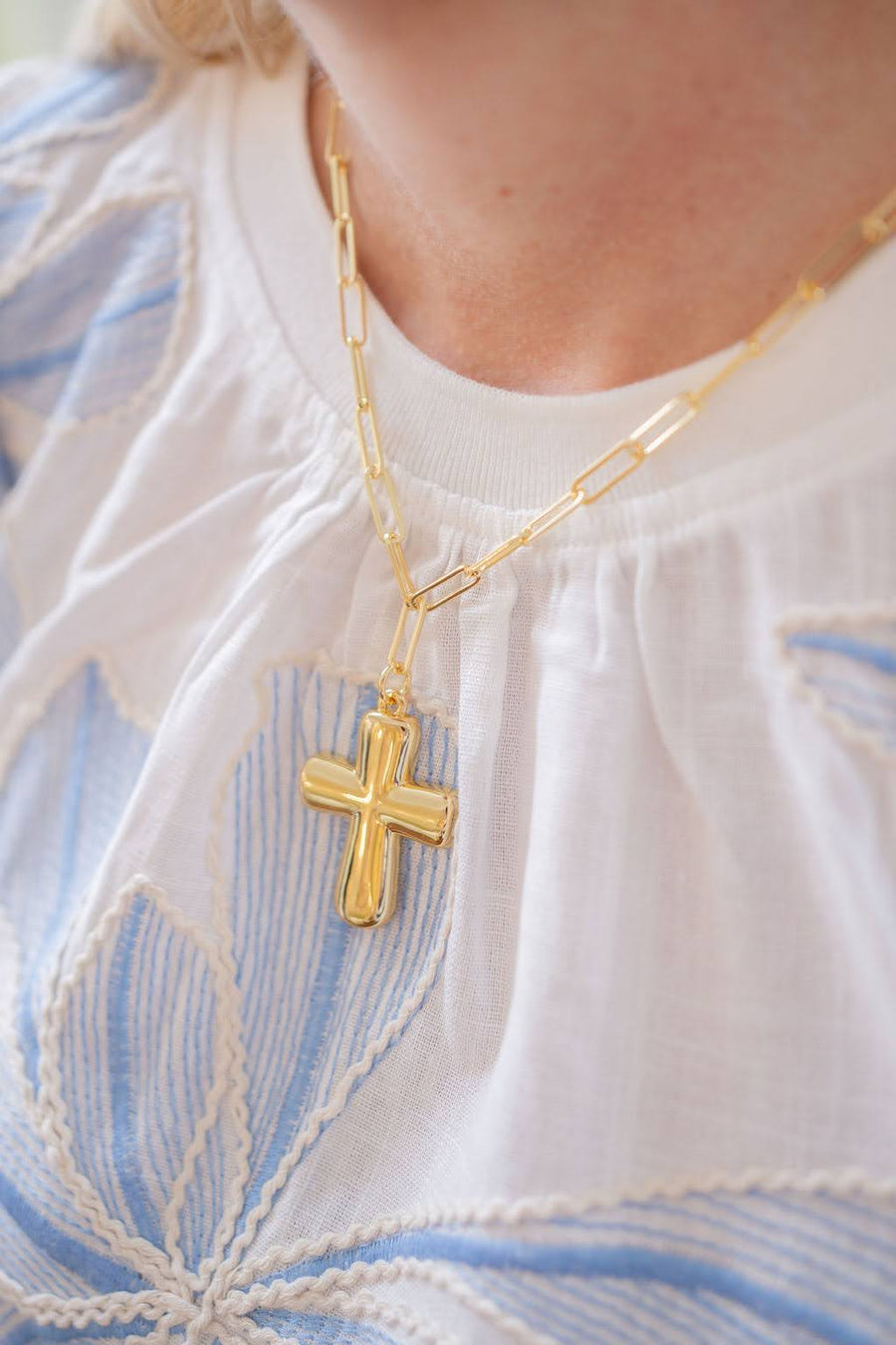 Puffy Cross Necklace with gold chain - 18k Plated Necklace - Glamourous Grace