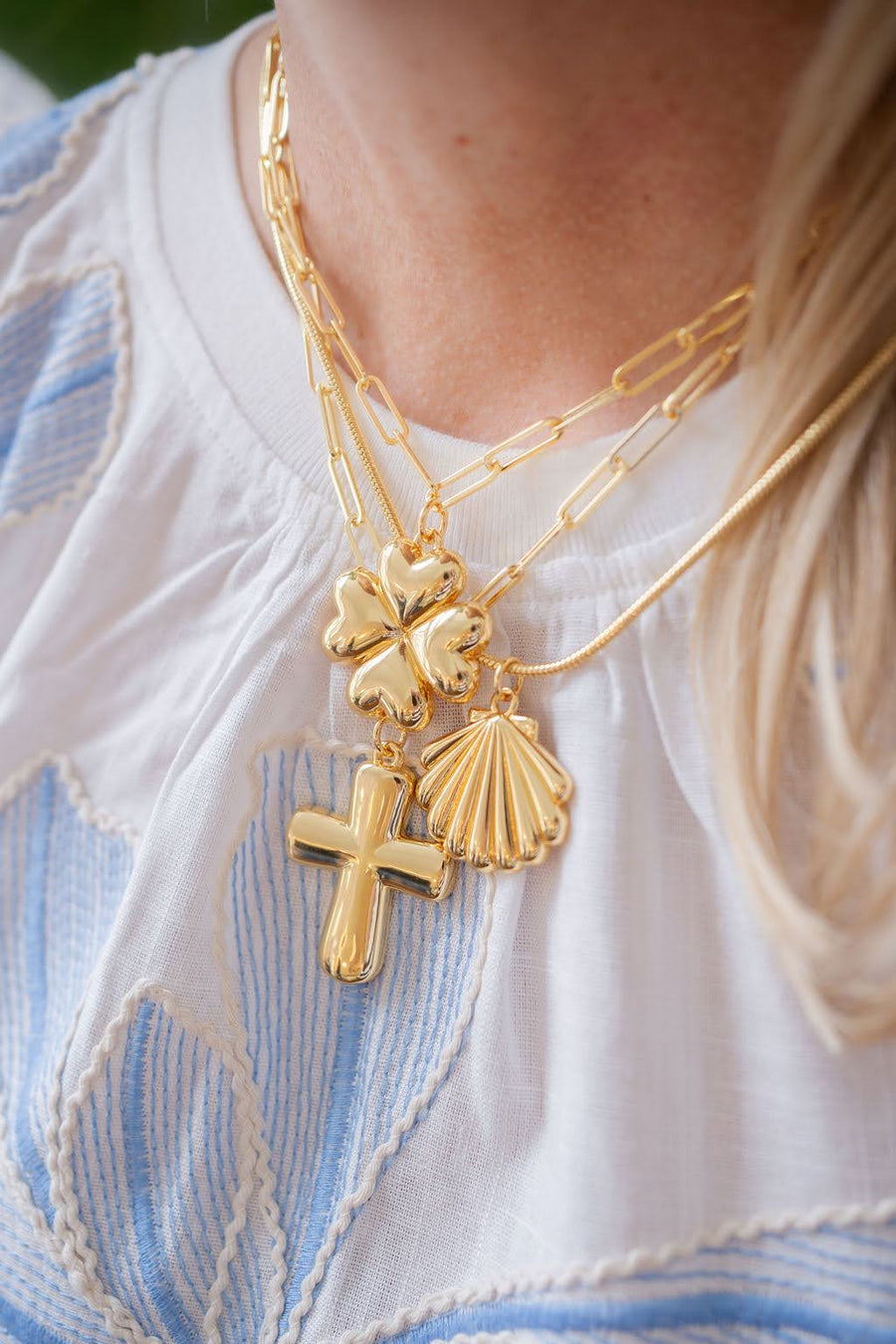 Puffy Scallop Shell Necklace with paper clip chain - 18k Plated Necklace - Glamourous Grace