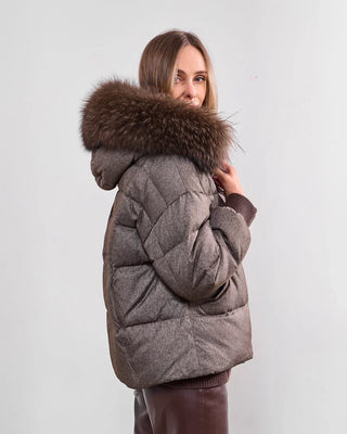 Remi Genuine Fur Trim Down Fill Jacket in Umber