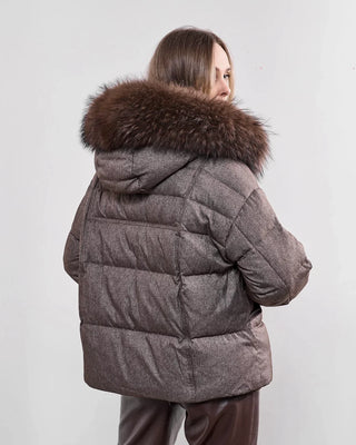 Remi Genuine Fur Trim Down Fill Jacket in Umber