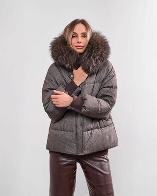 Remi Genuine Fur Trim Down Fill Jacket in Umber