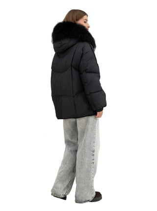 Ember Genuine Fur Trim Down Fill Jacket in Black