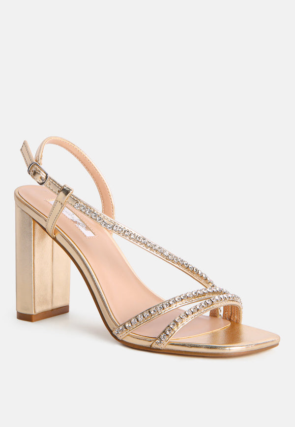 Raisins Pie Diamante Embellished Block Heel Sandals - Glamourous Grace