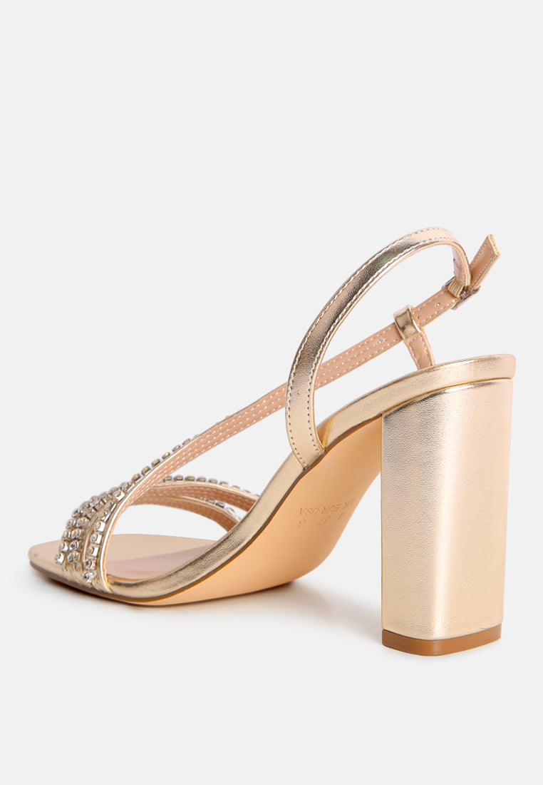 Raisins Pie Diamante Embellished Block Heel Sandals - Glamourous Grace