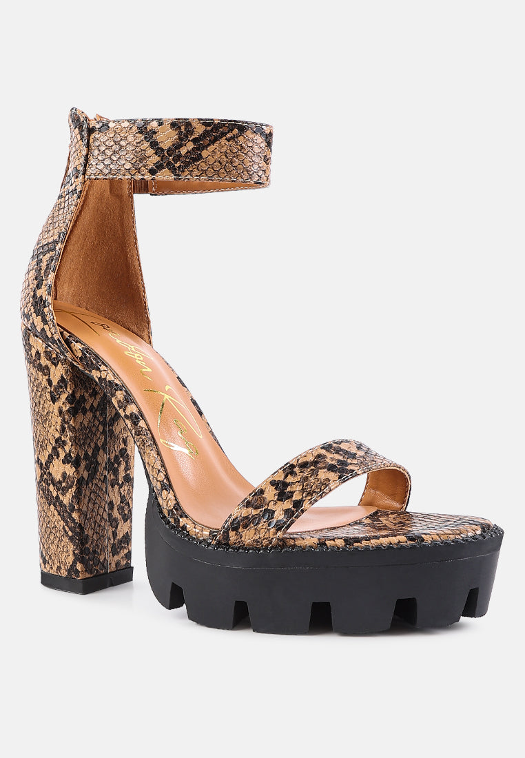 Rattle Snake Print Chunky High Block Heel Sandals - Glamourous Grace