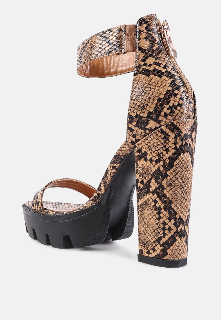 Rattle Snake Print Chunky High Block Heel Sandals - Glamourous Grace