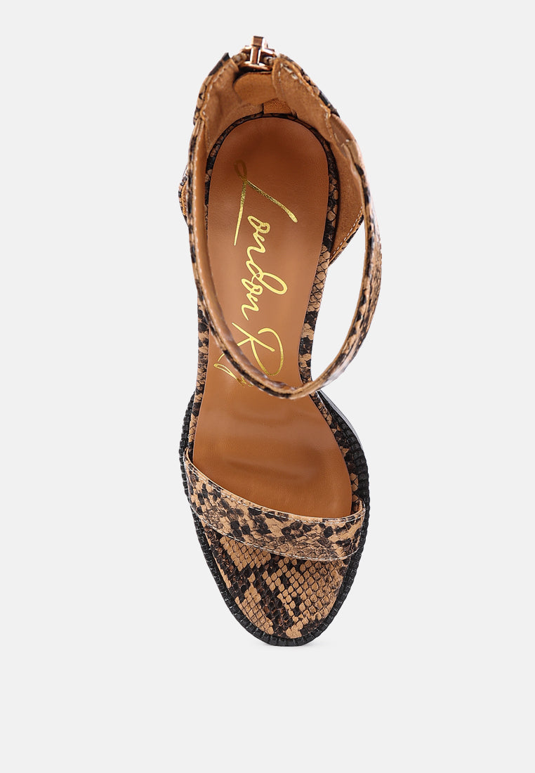 Rattle Snake Print Chunky High Block Heel Sandals - Glamourous Grace