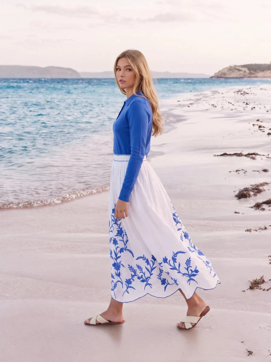 Raya Skirt (White/Blue) - Glamourous Grace