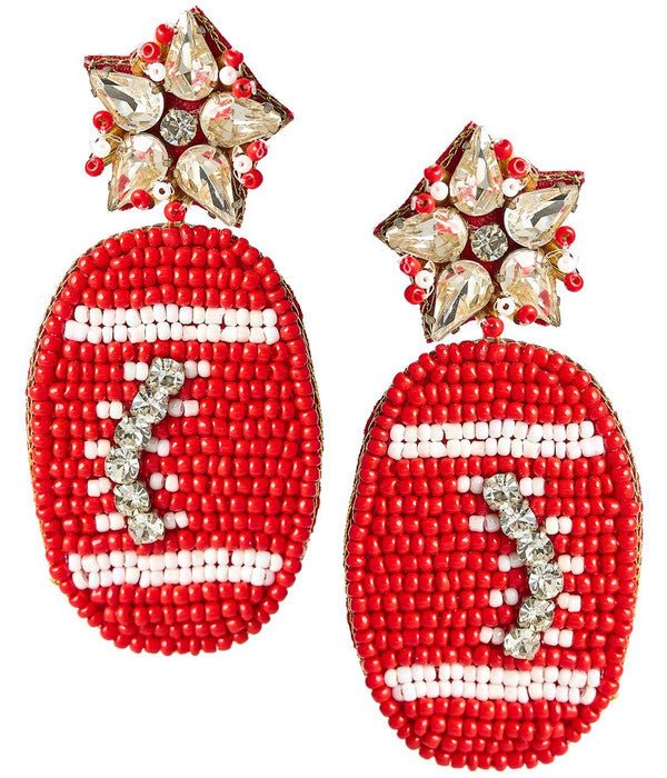 Red Football Earring - Fabric Backed - Glamourous Grace