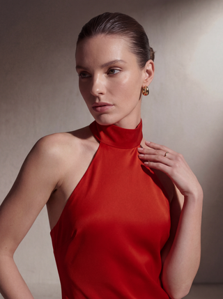 Silk Halter Neck Gown - Red
