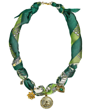 Reese - Green Bee Charm -  Scarf Necklace - Glamourous Grace