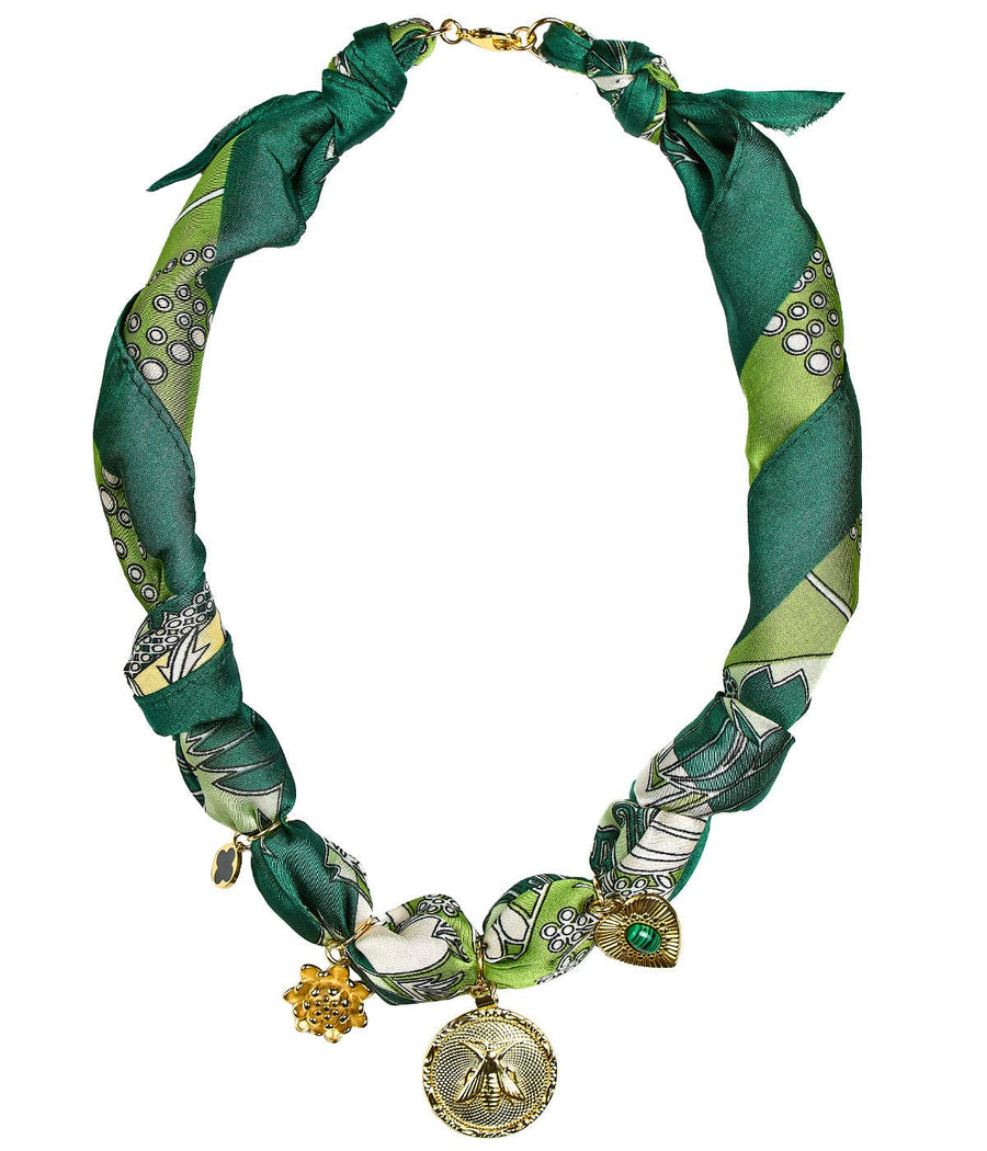 Reese - Green Bee Charm -  Scarf Necklace - Glamourous Grace