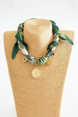 Reese - Green Bee Charm -  Scarf Necklace - Glamourous Grace