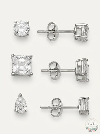 Giani Bernini 3-Pc. Cubic Zirconia Varied Shape Stud Earrings in Sterling Silver