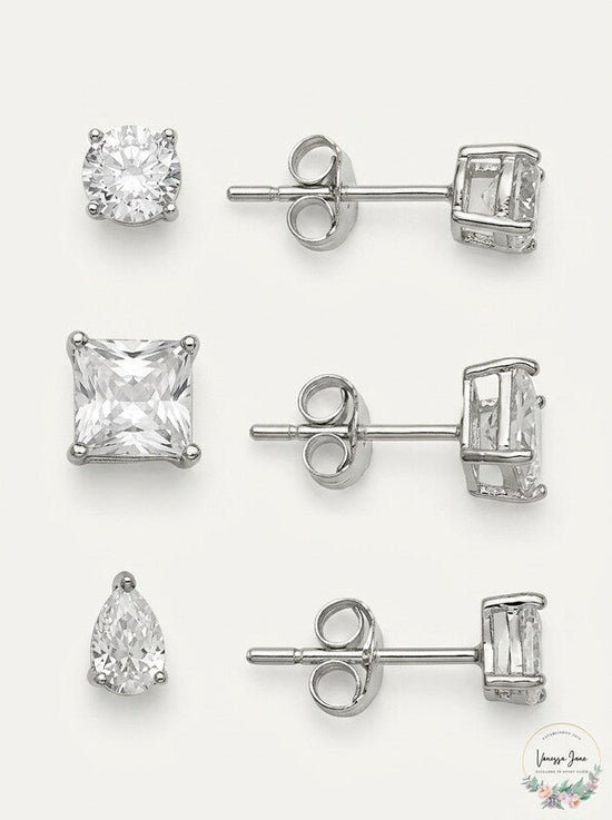 Giani Bernini 3-Pc. Cubic Zirconia Varied Shape Stud Earrings in Sterling Silver - Glamourous Grace