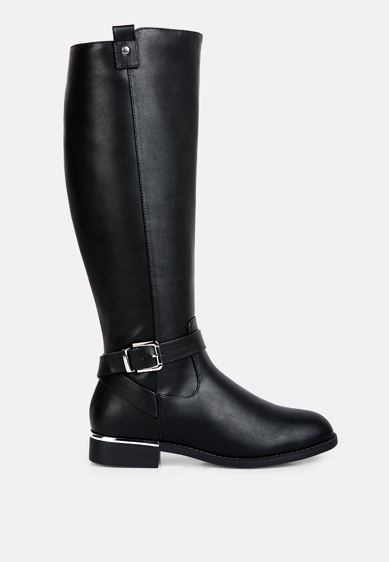 Renny Buckle Strap Embellished Calf Boots - Glamourous Grace