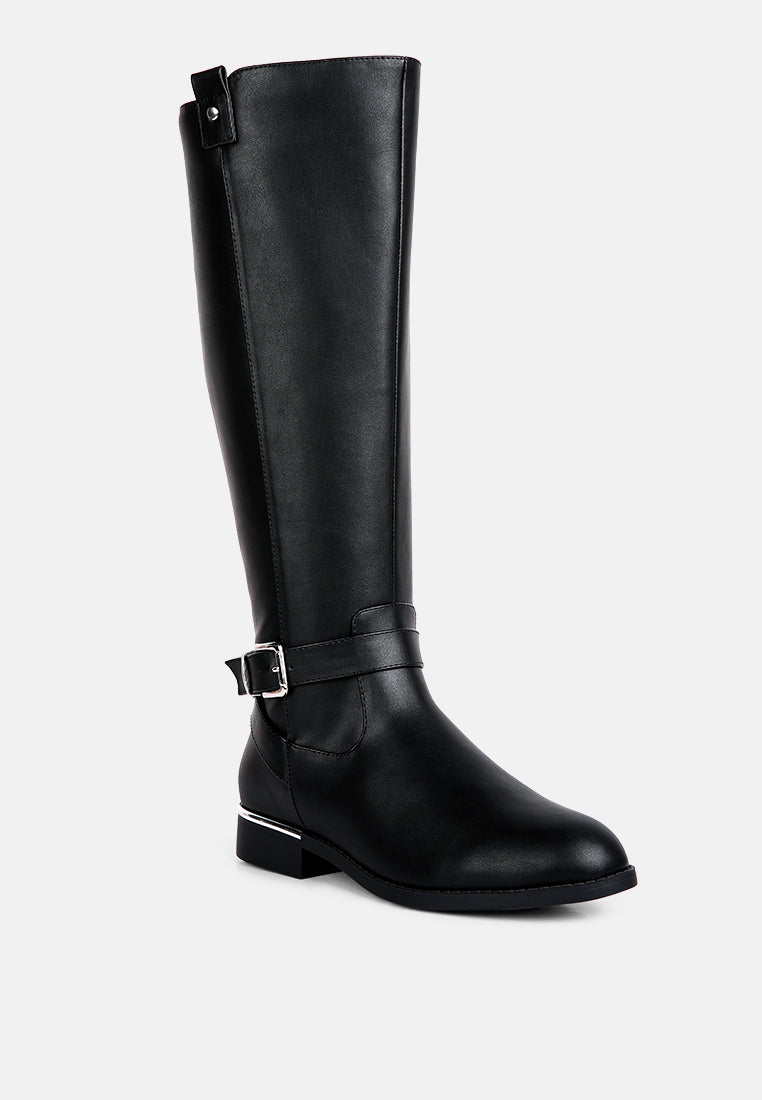 Renny Buckle Strap Embellished Calf Boots - Glamourous Grace