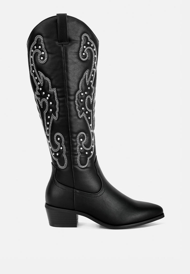 Reyes Patchwork Studded Cowboy Boots - Glamourous Grace