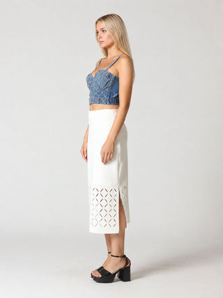 Rhinestone Embellished Denim Bustier Top - Glamourous Grace