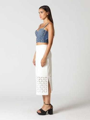 Rhinestone Embellished Denim Bustier Top - Glamourous Grace