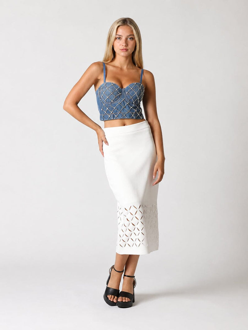 Rhinestone Embellished Denim Bustier Top