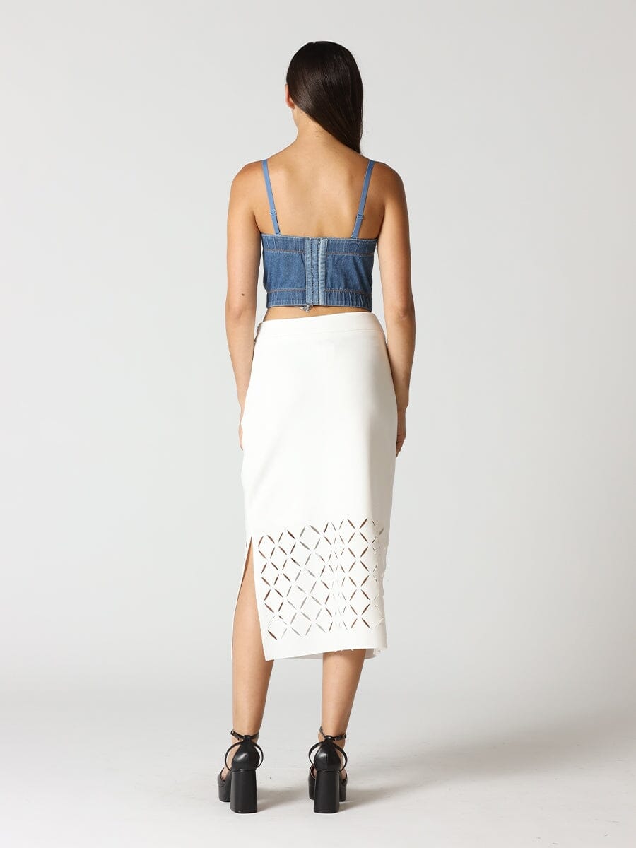 Rhinestone Embellished Denim Bustier Top - Glamourous Grace