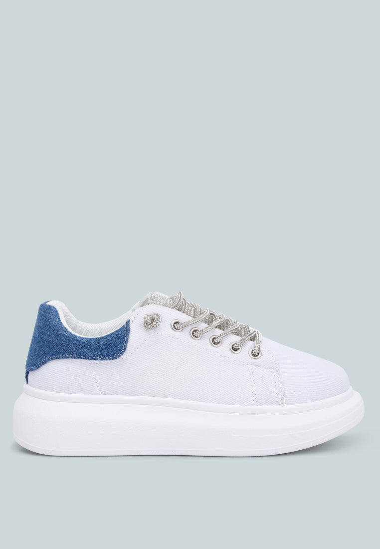 Jaxen Rhinestones Lace Up Sneakers - Glamourous Grace