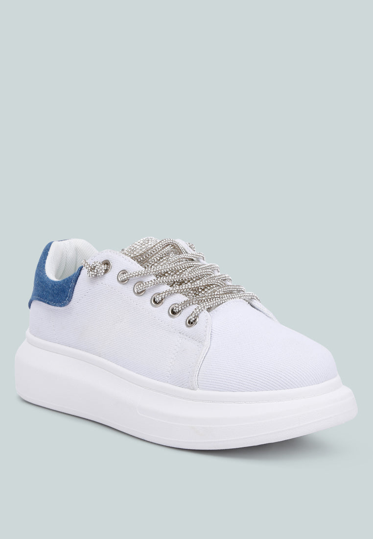 Jaxen Rhinestones Lace Up Sneakers - Glamourous Grace